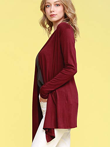 Image of Lock and Love Women's Draped Front Open Asymmetrical Cardigan - Casual Long Sleeve Lightweight Duster