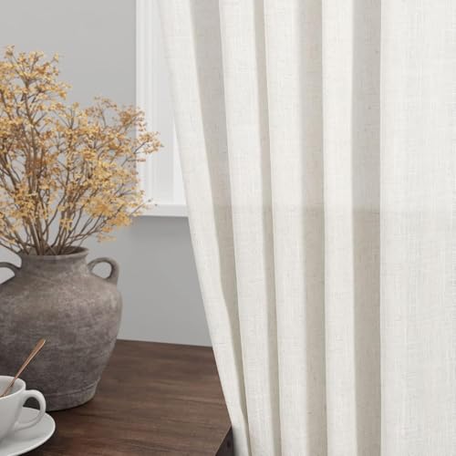 Image of Nanspring Linen Natural Curtains for Kitchen Windows Over Sink - Cafe Drapes Semi Sheer with Back Tab and Rod Pocket Lightweight Rustic Textured Cabinet Curtain for Bathroom 29 x 24 Inch, 2 Panels