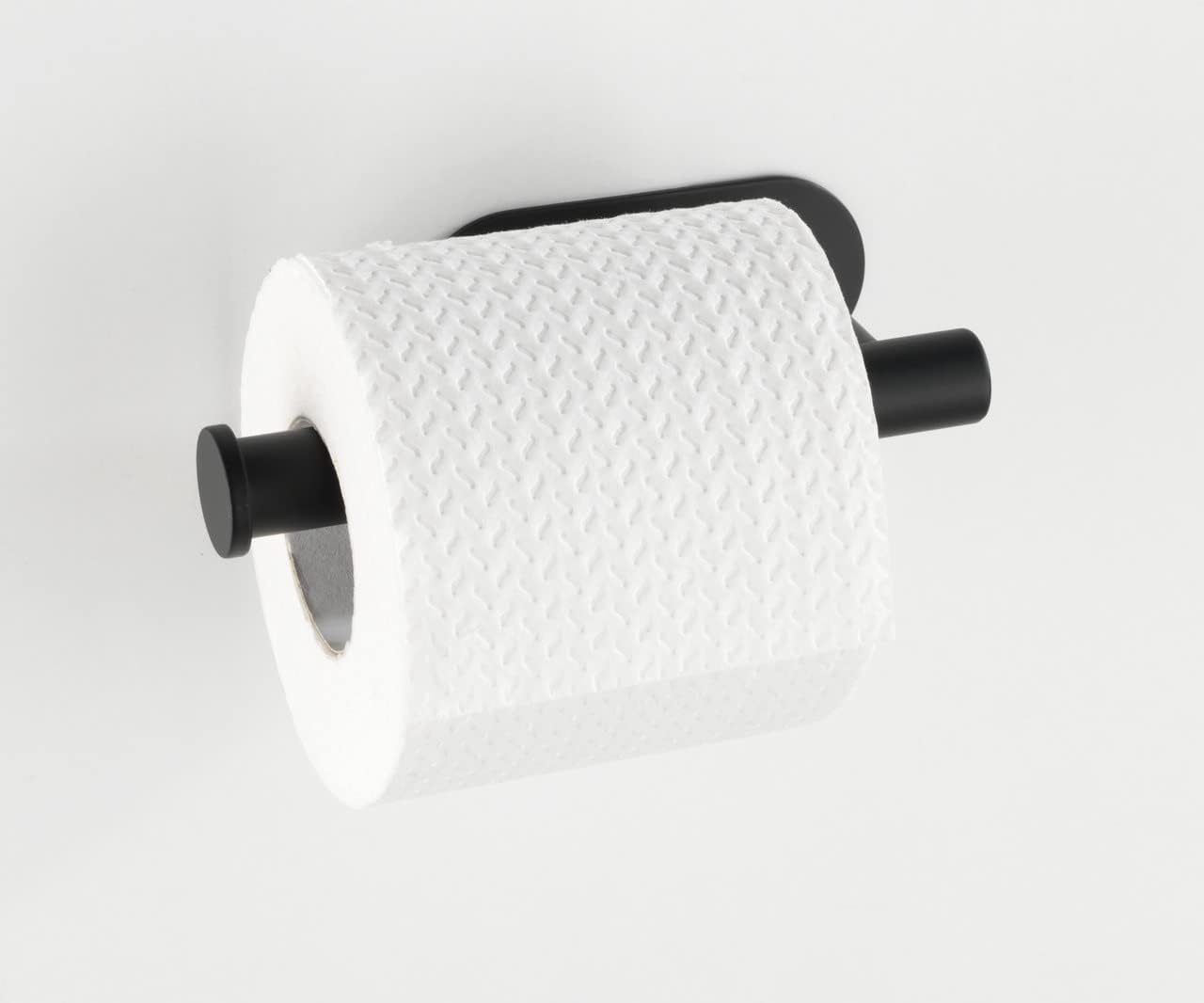 WENKO Turbo-Loc Stainless Steel Orea Toilet Roll Holder, No Drilling Required, 16 x 4,5 x 7 cm, Black