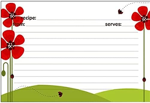 Meadowsweet Kitchens Recipe Card Set - 25 Double Sided Recipe Cards 4 x 6 Inch, Perfect Size Blank Cards for a Recipe Card Box, Make Your Own Personalized Recipe Book - Ladybug
