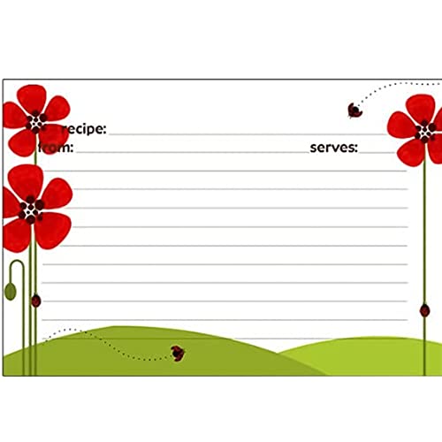 Meadowsweet Kitchens Recipe Card Set - 25 Double Sided Recipe Cards 4 x 6 Inch, Perfect Size Blank Cards for a Recipe Card Box, Make Your Own Personalized Recipe Book - Ladybug