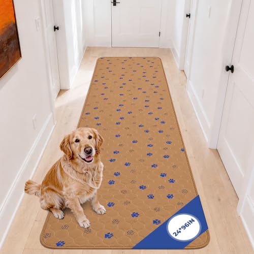 Image of Fostanfly Washable Dog Pee Pads, 1 Pack 24''x96''(2x8ft) Runner Rug, Brown | Machine Washable & Reusable, Strong Absorbent, Leak-proof & Waterproof, Non-Slip, Runner Rug for Hallway, Entryway, Bedroom