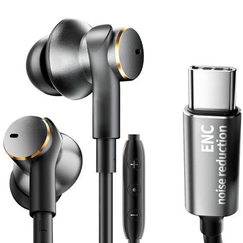 USB-C Earbuds Noise Cancellation Call,Hybrid Driver (1DD+1BA) Deep Bas