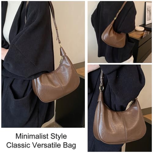 Hobo Bags for Women Small Shoulder Bag PU Leather Crescent Crossbody Underarm Handbags Tote Purse for Work Travel (Coffee) — view 2