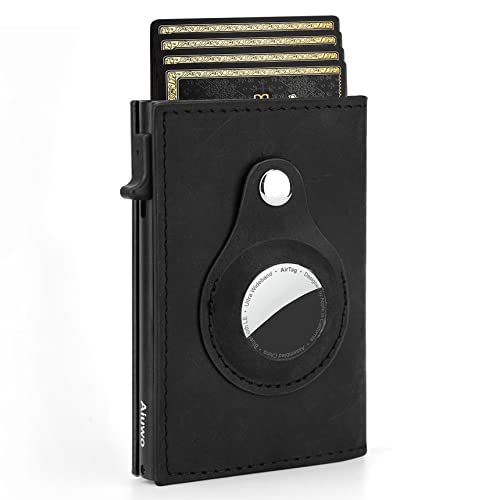 Image of AirTag Wallet for Mens Wallet,Card Holder for AirTag,Smart,RFID Blocking,Slim Wallet for Front Pocket-8-12 Card Capacity (Genuine Leather, Black)