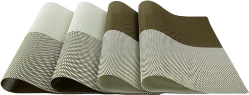Image of Potency Table Mats Set of 4, Woven Placemate for Dining Table, Heat-Resistant Placemats Stain Resistant Anti-Skid Washable PVC Table Mats,Vinyl Placemats for Dining Kitchen Restaurant Table(K-Apricot)