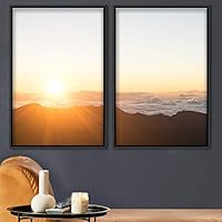 2 Piece Framed Canvas Wall Art Colorful Sky and Mountain Landscape Canvas Prints Home Artwork Decoration for Living Room,Bedroom - 16