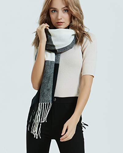 Wander Agio Women's Fashion Long Shawl Winter Warm Knit Scarves Large Scarf Big Plaid Black - Thumbnail 5