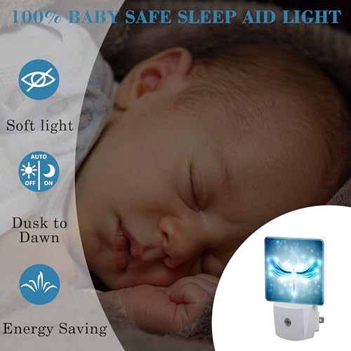 Image of Night Light Plug into Wall Shiny Blue Abstract Dragonfly Night Light with Dusk to Dawn Sensor for Kid Girls Boys Women Men Room Decor, Hallway, Kitchen, Bathroom, Nursery, Stairs