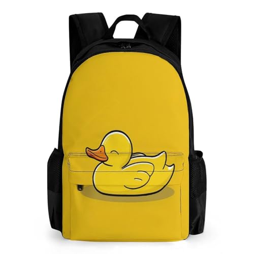 Unisex Cute Lazy Duck Yellow Backpack, Elegant Large Capacity Backpack with Water Bottle Pocket, Adjustable Travel Shoulder Bag for Women Men