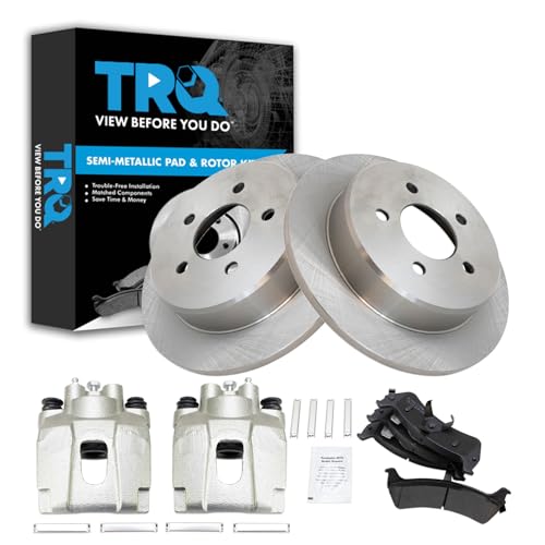 Image of TRQ Rear Brake Pad and Rotor Set Semi Metallic Calipers Compatible with 2001 Ford Explorer Mountaineer