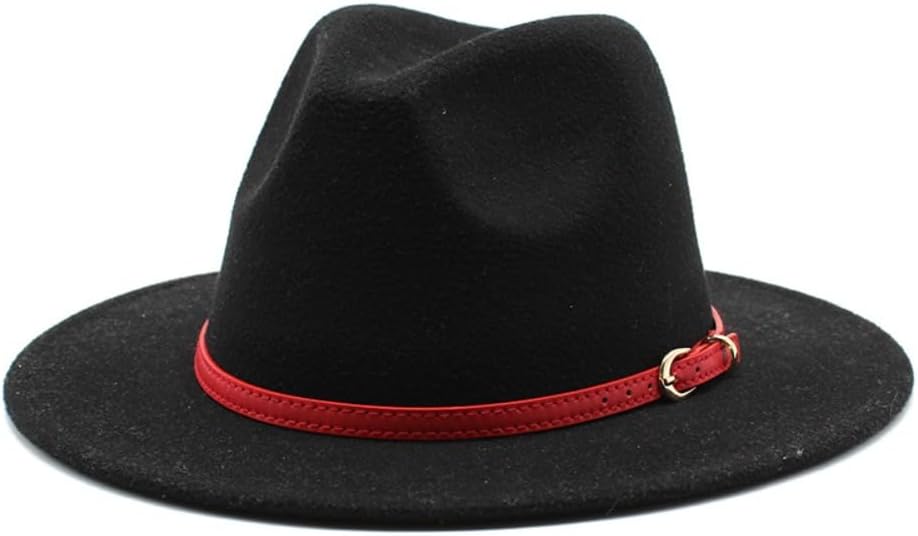 Classic Western Wool Fedora Hat, Yellow with Red Leather Belt, Wide Brim Crown, Premium Felt Material