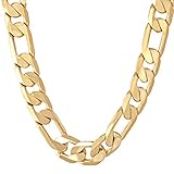 11MM (XXL) Gold Figaro Chain, Stunning 24K Flat Overlay Necklace, Solid Look and Feel, Tarnish-Resistant, Hip Hop Fashion for Men, Guaranteed for Life, Made In USA by Lifetime Jewelry, 24 Inches