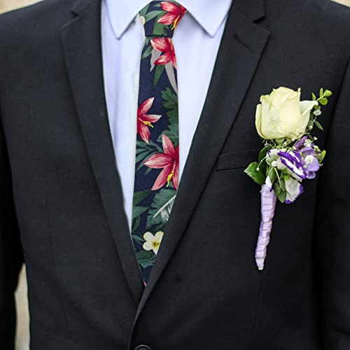 Image of Mantieqingway Floral Ties for Men Skinny Cotton Tie Flower Necktie