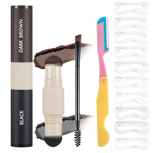 MOTIBACK Eyebrow Stencil Kit - 10Pcs Reusable Tattoo Brow Stencil Set with Black Powder | Professional Brow Shaper Kit for Perfect Eyebrow Makeup, Ideal for Beginners & Professionals (Black)