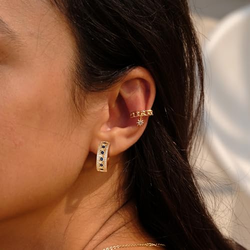 VACRONA Gold Hoop Earrings for Women | 14K Gold Plated 925 Sterling Silver Posts Blue CZ Red Cubic Zirconia Lightweight Trendy Huggie Hoops Earrings Gifts3