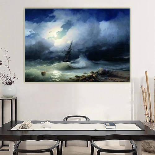 Peinture à l'huile sur toile Ivan Aivazovsky Mer orageuse la nuit 80x120 CM