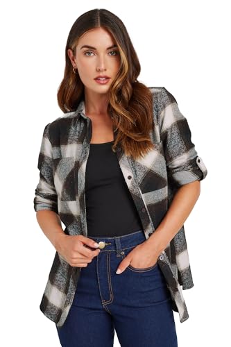 Long Tall Sally - LTS Tall Brown Check Rolled Sleeve Shirt - Women's