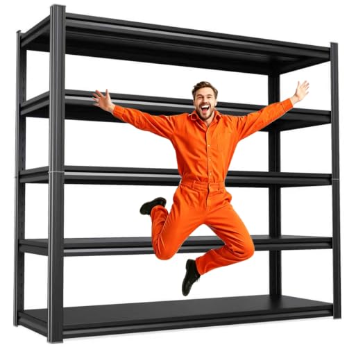 KORVENA 46''W Storage Shelves, Garage Shelving,Adjustable Garage Shelves,Heavy Duty Metal Shelving, 5 Tier Wood Utility Steel Shelf, Easy-to-Install Shelving Units and Storage 71.2''x46''x19.7