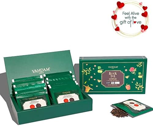 VAHDAM, Black Tea Sampler (10 Tea Flavors, 50 Servings) Black Tea Loose Leaf Gift Box - Valentines Day Gifts for Him/Her | Coffee Replacement | Brew Hot, Iced, Kombucha Tea | Tea Variety Pack