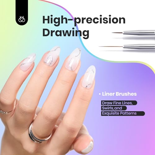 Image of Beetles Nail Art Brushes, 6pcs Nail Art Tool Set, Nail Double-headed Dotting Tools, Striping Nail Art Brushes for Long /Short Lines, Nail Drawing Pen with Nail Brush Holder&Palette For Nail Design