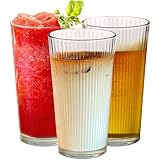 Le'raze Set of 10 Drinking Glasses, 16oz Ribbed Clear Glass Cups - Dishwasher Safe Heavy...