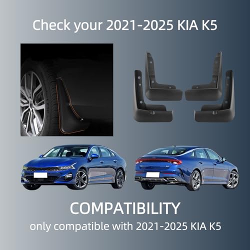 Image of No Drill Mud Flaps Splash Guards Compatible with 2021-2025 KIA K5,OEM Style Textured Black Custom Fit All Weather Exterior Accessories(4PCS)