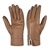 Harssidanzar Gants en cuir pour femmes Gants d'hiver doublés chauds pour temps froid SL026EU,Café,Taille S