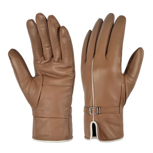 Harssidanzar Gants en cuir pour femmes Gants d'hiver doublés chauds pour temps froid SL026EU,Café,Taille S