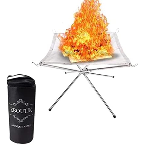 eBoutik - Portable Steel Mesh Camping Fire Pit for Wood Burning - Collapsing Folding Legs & Carry Bag - Great for Picnics, Camping, Bonfires, Staycations or Home Gardens Cover