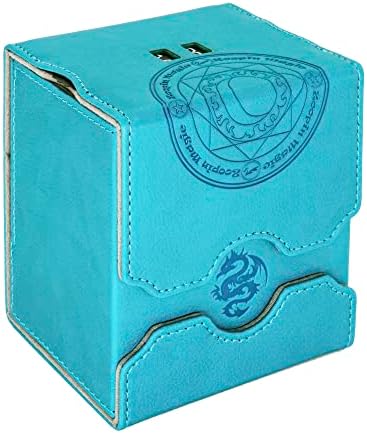 Zoopin Leather Deck Box with Built-in Spinning Life Counter, Cyan for MTG,Yugioh,Pokeman,TES Legacy,Munchkins CCG Decks and Also Small Tokens or Dice- Hold 100 Sleeved Cards or 150 Naked Cards …