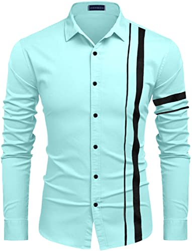 Image of Zombom Men Cotton Polyester Blend Regular Fit Striped Full Sleeve Casual Shirt