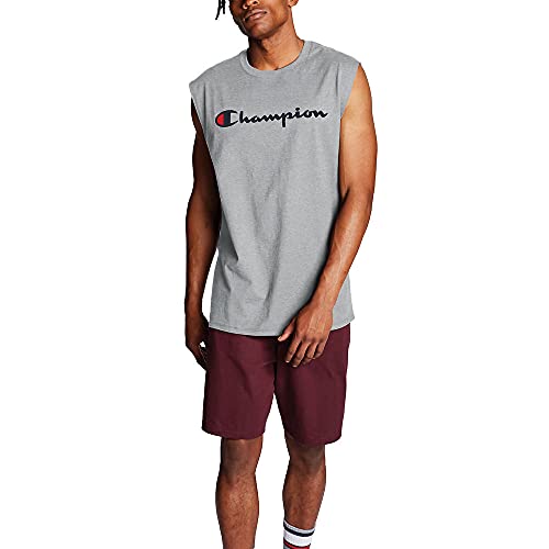 Champion Men's Classic Jersey Muscle Tee, Screen Print Script, Oxford Gray, XX-Large