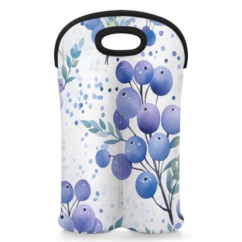 GzLeyigou 2 Bottles Blueberry Wine Bag Sleeve Totes Neoprene Protective Wine Carrier Bag for Wine,Water, Champagne, Beer, Baby Bottles,Gift 14.5 x 10 Inches