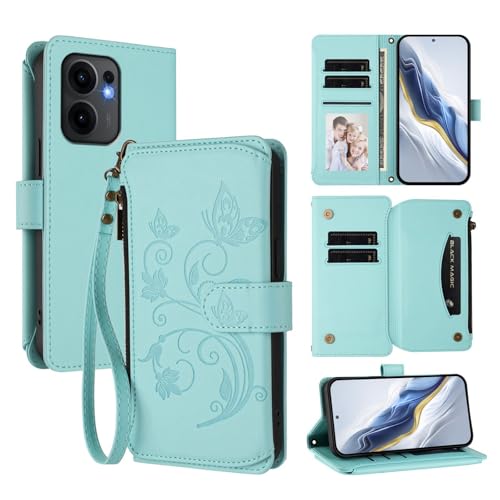 Étui portefeuille Oppo Reno 13 Pro 5G en cuir menthe avec clapet rabattable