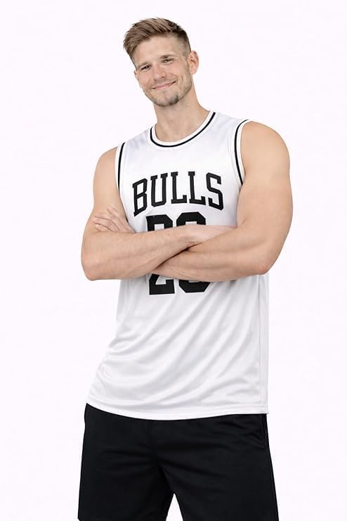 Image of Akar Men's Basketball Jersey Sleeveless Athletic Vest, Bulls 23 Print, Black, Lightweight Breathable Performance Shirt for Gym & Fitness