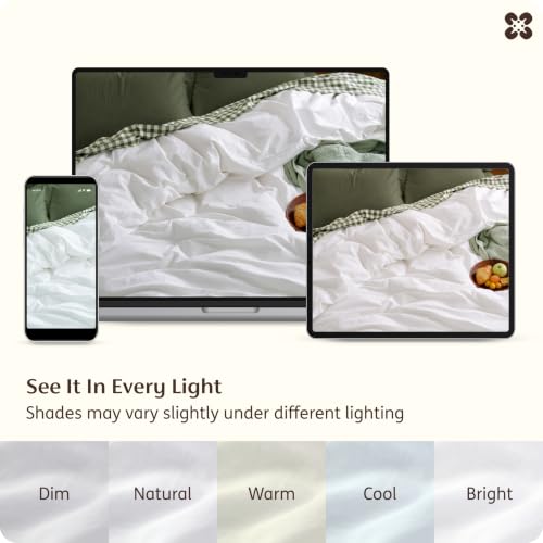 Image of Bedsure PureWoven 100% Washed Cotton Duvet Cover Only, Queen, Bright White | 1 Duvet Cover, No Pillow Shams, Linen Like Textured, Lightweight & Breathable for All Seasons, Zipper Closure, 8 Corner Ties
