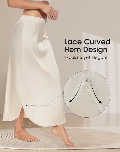 MANCYFIT Long Half Slip for Women Under Dress Satin Slip Skirt Extenders 36" Maxi Underskirt3