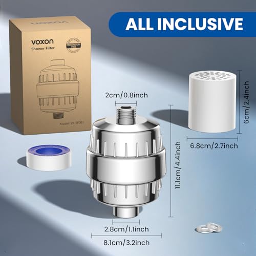VOXON 36 Stufen Duschfilter, Vitamin C Duschfilter für hartes Wasser, Shower Filter mit 1 Filterpatronen, Duschfilter für Wasserenthärter, Kalkfilter Dusche zur Entfernung von Fluorid Chlor Kalk