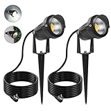 LASONAS Gartenbeleuchtung mit Strom 5W LED Gartenstrahler mit Erdspieß & Dämmerungssensor, IP65 Wasserdicht Gartenleuchte Warmweiß 3000K für Garten Wege Bäume Teich (2er-Pack)