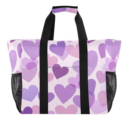 Overlapping Hearts Reusable Grocery Bags Large Tote Bag Waterproof Canvas Organizer for Beach Picnic Laundry Travel
