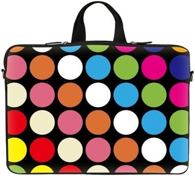 Neoprene Laptop Carrying Case Sleeve Bag w. Hidden Handle & Eyelet (D-Ring) for 17 17.3 Inch Notebook - Colorful Dot Design