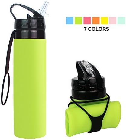 YUANFENG Collapsible Water Bottle, BPA-Free, Leak-Proof Lightweight Silicone Sports Travel Camping Water Bottles 20oz (fluorescent green)