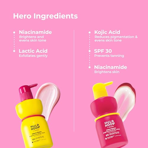 Image of Hula Hoop Brightening Body Wash & Body Lotion | Body Wash with Niacinamide & Lactic Acid | Body Lotion with Kojic Acid, Niacinamide, & SPF 30 | For Smooth & Glowing Skin | 250ml + 200ml