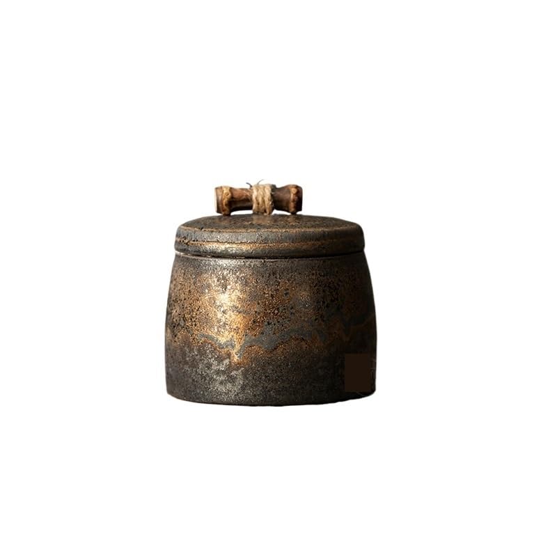 HLTYGWX Słoik na cukier Kamionkowy pozłacany ceramiczny słoik na herbatę Zamknię chiński Retro do przechowywania w gospodarstwie domowym Pu'er Biały mały pojemnik na herbatę