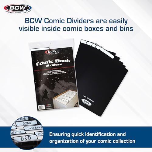 BCW Comic Dividers - 25 Pack | Archival Polyethylene Plastic Dividers | Organize Comics Efficiently in Storage Boxes | Write-On Index Tab (Black) - Thumbnail 2