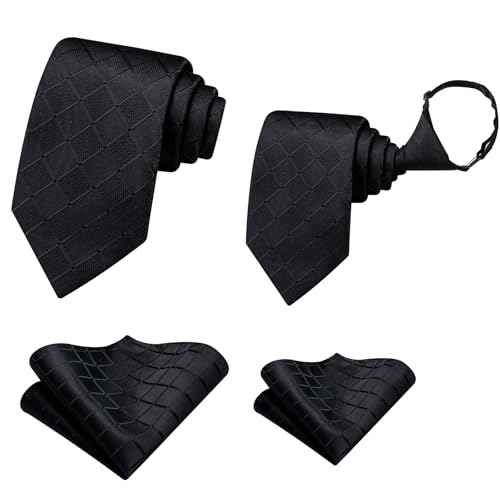 Image of Hi-Tie Father and Son Tie Set Striped Plaid Ties for Men and Boys Silk Necktie Pocket Square Set for Wedding Gifts