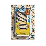  XJRZHLDU Poster artistico con sardine, stile retrò, stampa su tela, per cucina, sala da pranzo, camera da letto, paesaggio, ufficio, stanza, regalo, 20 x 30 cm