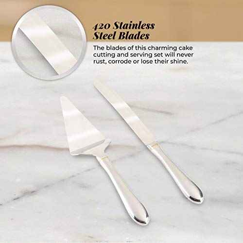 Stainless Steel Cake Serving - Cake Knife And Server Set - Cake Serving Set With Serrated Blade For Easier Cutting - Silver -Holidays, Birthdays, Wedding, Anniversary #TOP2