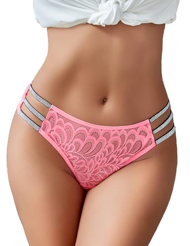 Avidlove Sexy Panties for Women Lace Glitter Panty Cheeky Bikini Underwear Pink L